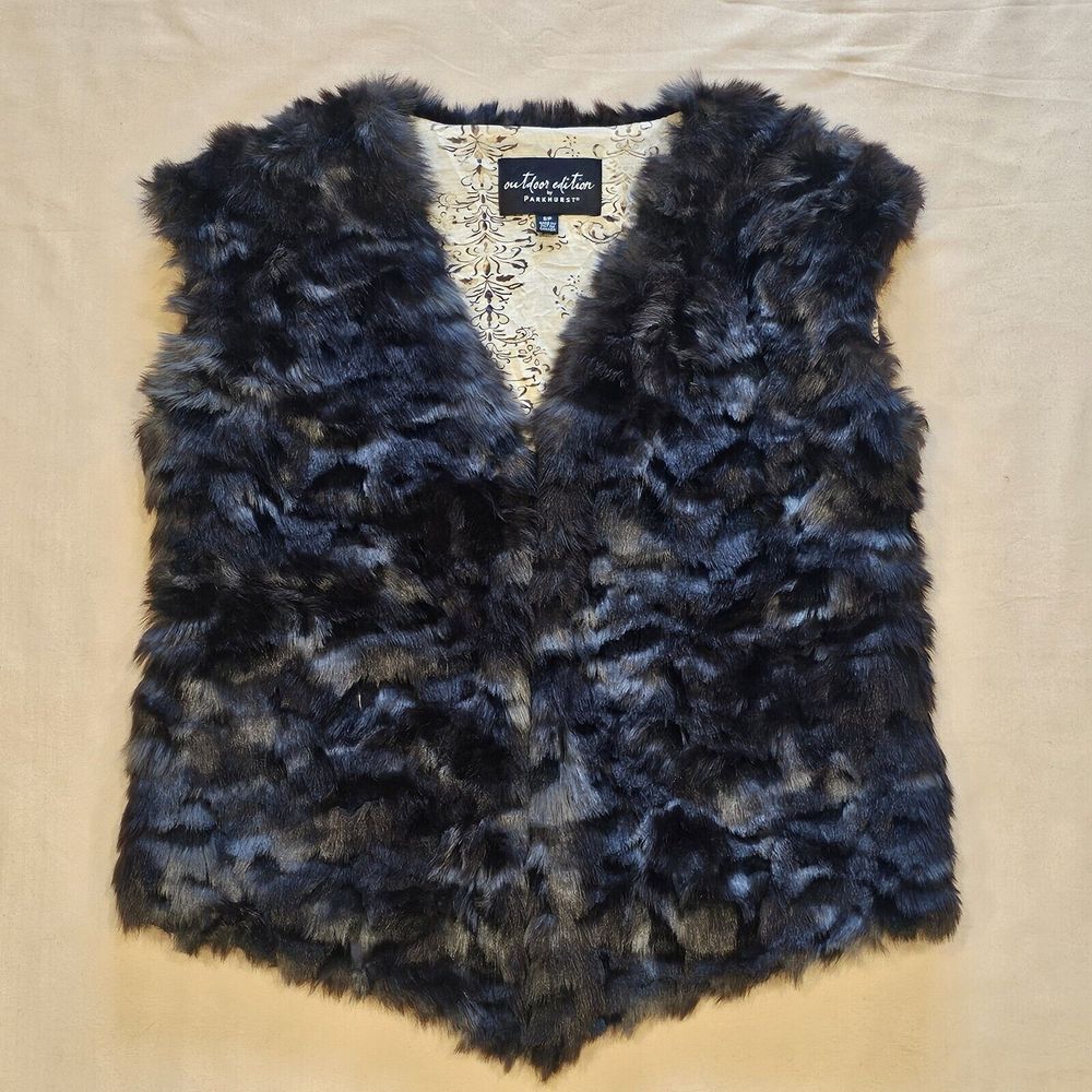 Outdoor Edition by Parkhurst Faux Fur Vest Size Small Dark Brown/Black Soft Warm